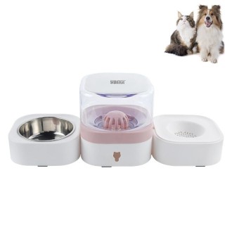 Pet Transparent Removable Washable Automatic Drinking Fountain with Stainless Steel Food Box, Specification: Single Bowl (Pink)