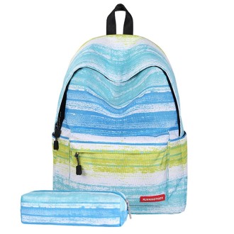 Green Stripe Pattern Print Travel Backpack School Shoulders Bag with Pen Bag for Girls, Size: 40cm x 30cm x 17cm