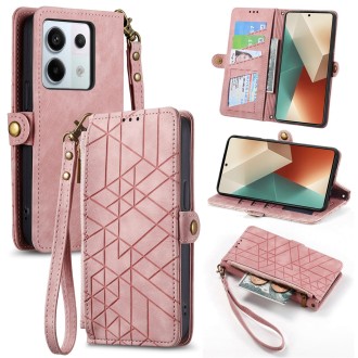 For Xiaomi Redmi Note 13 Pro Geometric Zipper Wallet Side Buckle Leather Phone Case(Pink)