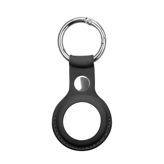 Anti-scratch Top-layer Cowhide Leather Case Cover with Switchable Keychain Ring for AirTag(Black)