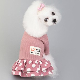 Pet Dog Costume Skirt Spring and Summer Smiley Polka Dot Dress, Size:XXL(Pink)