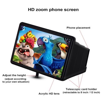 F10 12 inch Universal 3D Mobile Phone Screen Magnifying Glass Portable Video Magnifying Telescopic Mobile Phone Holder(Black)