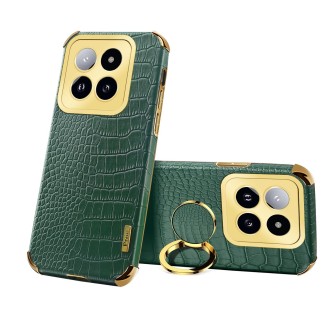 For Xiaomi 14 Pro 6D Electroplating Crocodile Texture Leather Back Phone Case with Holder(Green)