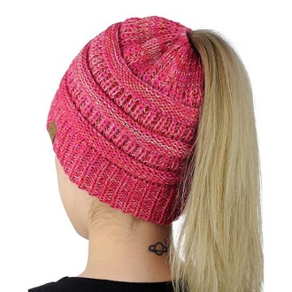 CC Letter Ponytail Cap Knitting Hat for Ladies(Magenta)