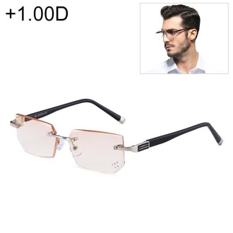 Men Anti Fatigue & Blue-ray Rimless Rhinestone Trimmed Presbyopic Glasses, +1.00D