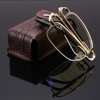 Folding Anti Blue-ray Presbyopic Reading Glasses with Case & Cleaning Cloth, +2.00D(Gold)