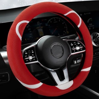 Car Steering Wheel Cartoon Short Fluff Handle Cover, Size: 38cm(Red D Shape)