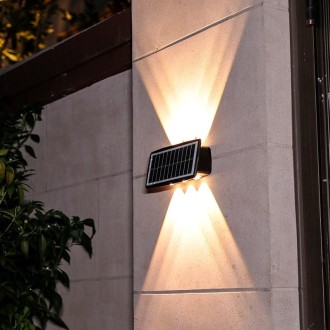 6LED Solar Wall Lamp Outdoor Waterproof Up And Down Double-headed Spotlights(Warm Light)