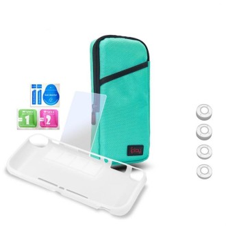 iplay Host Storage Bag Tempered Film + Rocker Cap + Protective Shell 7 in 1 Protection Bag Soft Bag Set For Switch Lite(Green Bl