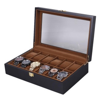 Wooden Baking Paint Watch Box Jewelry Storage Display Box(12-bit Black + Brown Matte)