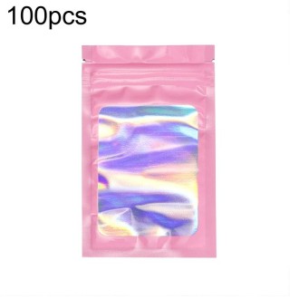 100pcs Laser Shaded Self-Sealing Bag Jewelry Closure Packaging Bags, Size: 8 x 13cm Pink