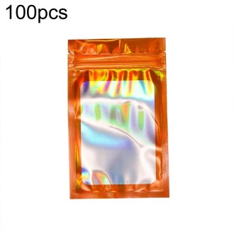 100pcs Laser Shaded Self-Sealing Bag Jewelry Closure Packaging Bags, Size: 7.5 x 12cm Orange