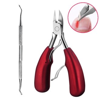 2 in 1 Nail Clipper for Paronychia Stainless Steel Olecranon Nail Nipper & Ingrown Nail Lifter(Red)