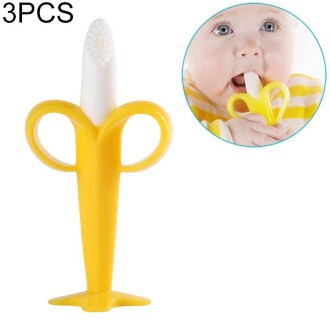 3 PCS Baby Silicone Training Toothbrush Banana Shape Safe Toddle Teether Chew Toys Teething Ring Gift for Infant Baby Chewing(Ye