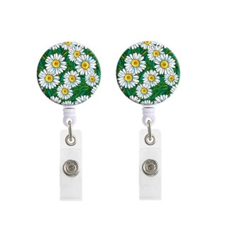 2 PCS Retro Fresh Small Floral Retractable Badge Reel Name Tag Card Badge(No. 6)