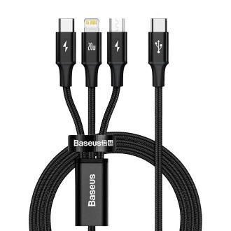 Baseus Rapid Series 20W 3 In 1 USB-C / Type-C to 8Pin + Micro USB + USB-C / Type-C Fast Charging Data Cable, Length: 1.5m(Black)