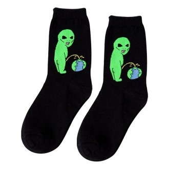 Middle Finger Cat Men and Women Hip Hop Street Wind Skateboard Tube Cotton Socks(Saucer man1)