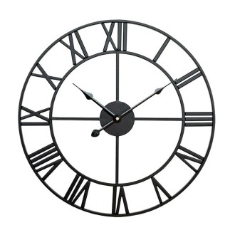 50cm Retro Living Room Iron Round Roman Numeral Mute Decorative Wall Clock (Black)