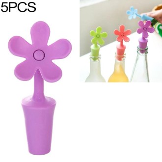 5 PCS Silicone Wine Stopper Flower Beer Stopper(Purple)