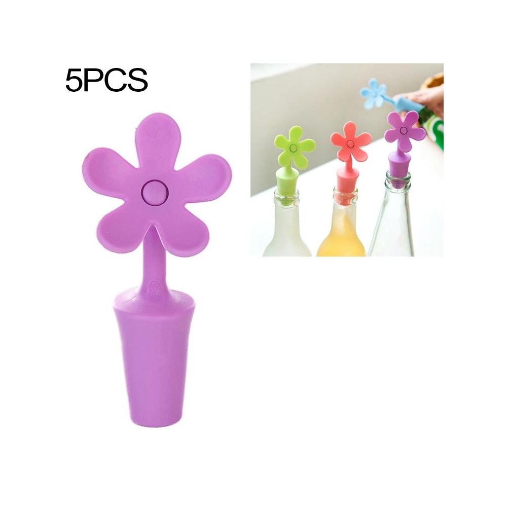 5 PCS Silicone Wine Stopper Flower Beer Stopper(Purple)