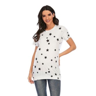 Printed Short-sleeved T-shirt Plus Size Maternity Wear (Color:White Size:S)