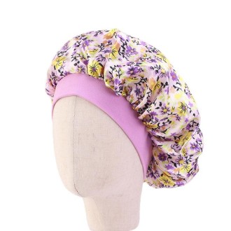 K-14 Children Printed Satin Nightcap Adjustable Stretch Hair Care Hat Shower Cap, Size: One Size(Floral Purple)