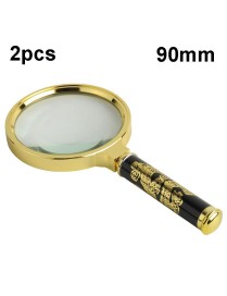 2pcs Elderly Reading Books Handheld Magnifier, Diameter:90mm(Non-removable Handle)