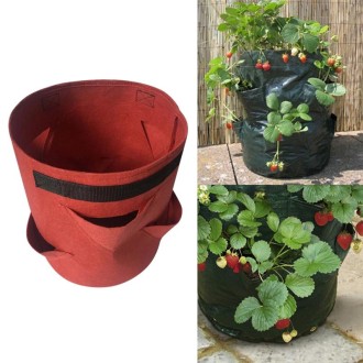 3 Pockets 18L / 5 Gallon Non-woven Felt Strawberry Planting Bag, Size: 23X28cm(Red)