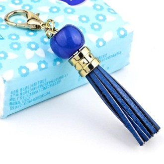 LS02 Cowhide Tassel Keychain Car Hanging Bag Pendant (Blue)