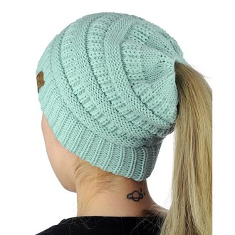 CC Letter Ponytail Cap Knitting Hat for Ladies(Baby Blue)