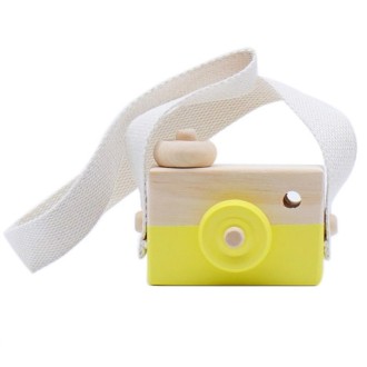 Children Wooden Camera Photography Props Creative Hand Made Toys Photo Props Decorative Ornaments(Yellow)