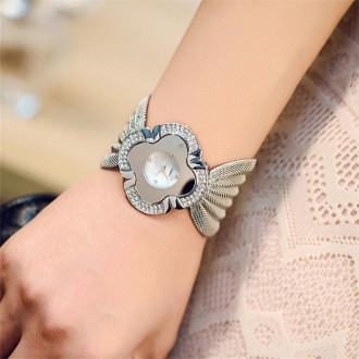 2 PCS Flower Shape Mirror Dial Diamond Grid Strap Quartz Watch for Women(Silver)