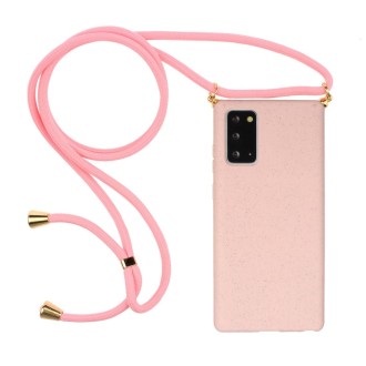 For Samsung Galaxy Note20 Wheat Straw Material + TPU Protective Case with Lanyard(Pink)