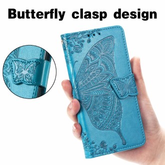 For Ulefone Note 16 Pro Butterfly Love Flower Embossed Leather Phone Case(Blue)