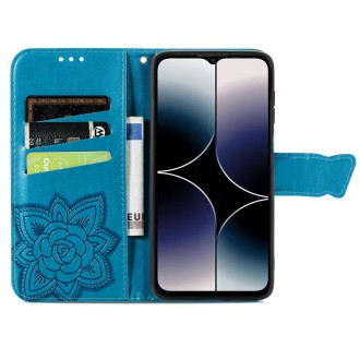 For Ulefone Note 16 Pro Butterfly Love Flower Embossed Leather Phone Case(Blue)