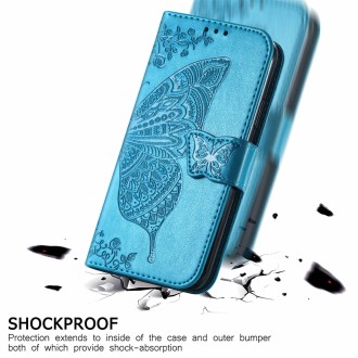 For Ulefone Note 16 Pro Butterfly Love Flower Embossed Leather Phone Case(Blue)