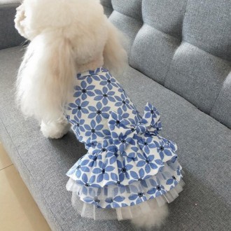 Pet Clothes Spring and Summer Cotton Small Dog Princess Pet Skirt, Size:S(Blue Maple Leaf)