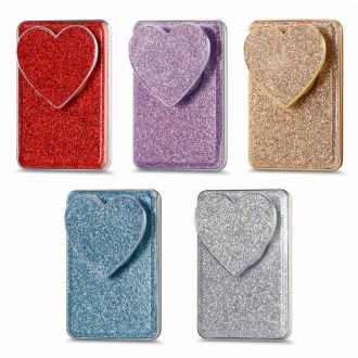 Electroplating Glitter Magsafe Airbag Heart Stand Phone Card Bag(Red)