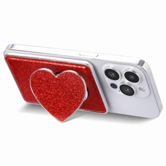 Electroplating Glitter Magsafe Airbag Heart Stand Phone Card Bag(Red)