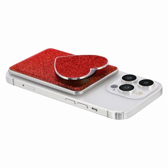 Electroplating Glitter Magsafe Airbag Heart Stand Phone Card Bag(Red)