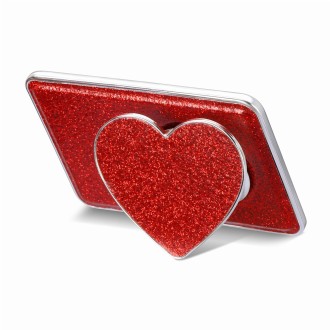 Electroplating Glitter Magsafe Airbag Heart Stand Phone Card Bag(Red)