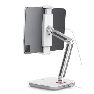 SSKY X38 Desktop Phone Tablet Stand Folding Online Classes Support, Style: Long Arm Charging Version (White)