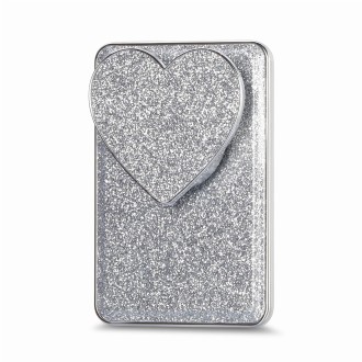 Electroplating Glitter Magsafe Airbag Heart Stand Phone Card Bag(Silver)