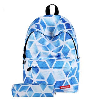 Diamond Lattice Pattern Print Travel Backpack School Shoulders Bag with Pen Bag for Girls, Size: 40cm x 30cm x 17cm