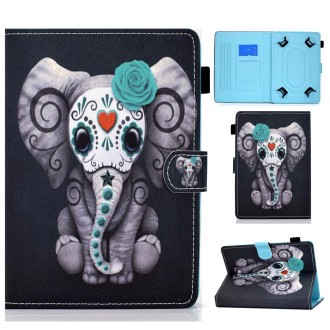 Painted Pattern TPU Horizontal Flip Leather Protective Case For Universal 8 inch(Rose Elephant)