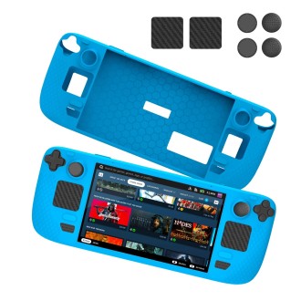 JYS JYS-SD011 For Steam Deck 7pcs/set Host Silicone Case With Joystick Cap+Touch Board Sticker Set(Blue)