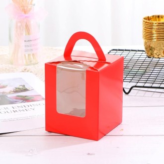 30 PCS Transparent Window 1 Piece Cardboard Portable Cup Cake Box Mousse Pastry Box Red 