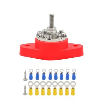 1/4 inch M6 RV Yacht 8-way Terminal Stud with 2 M5x20 Screws + 16pcs Terminals(Red)