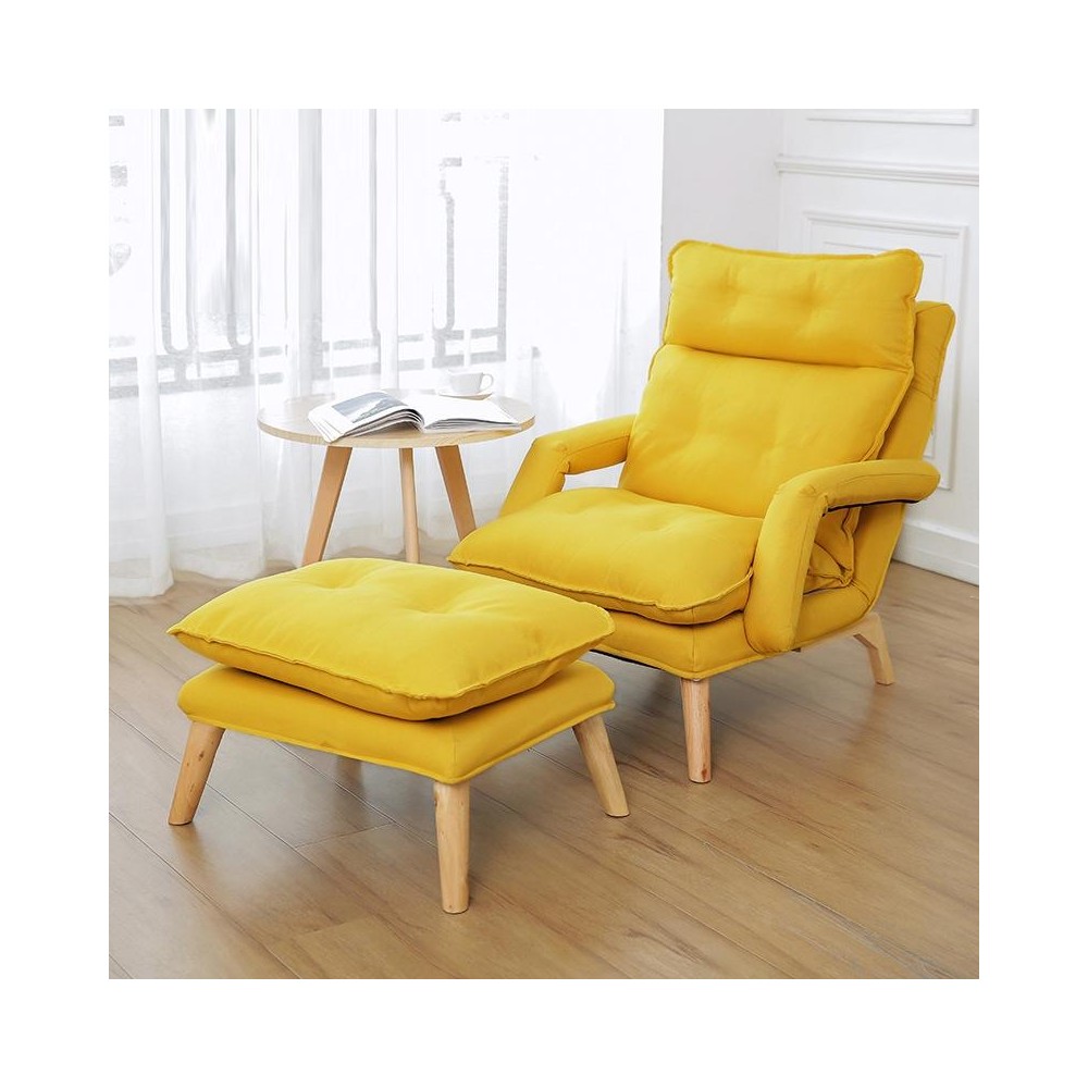 F3 Lazy Sofa Armrest Bedroom Leisure Japanese Folding Fabric Lounge Chair (Yellow)