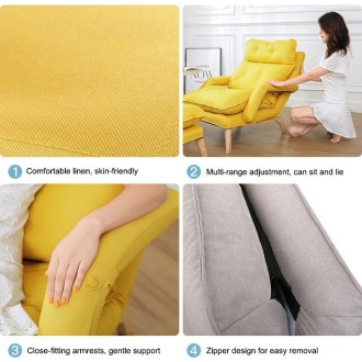 F3 Lazy Sofa Armrest Bedroom Leisure Japanese Folding Fabric Lounge Chair (Yellow)